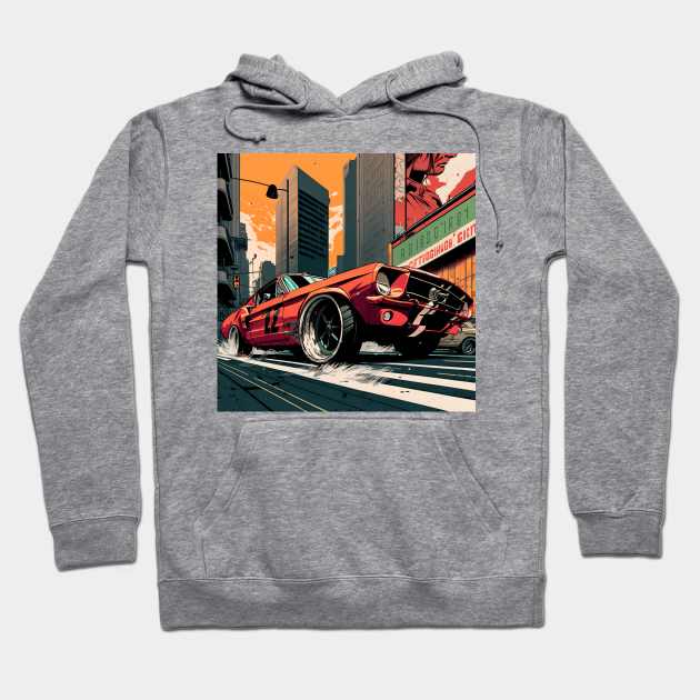 Comic Classic Mustang Drift Print Hoodie by SynchroDesign